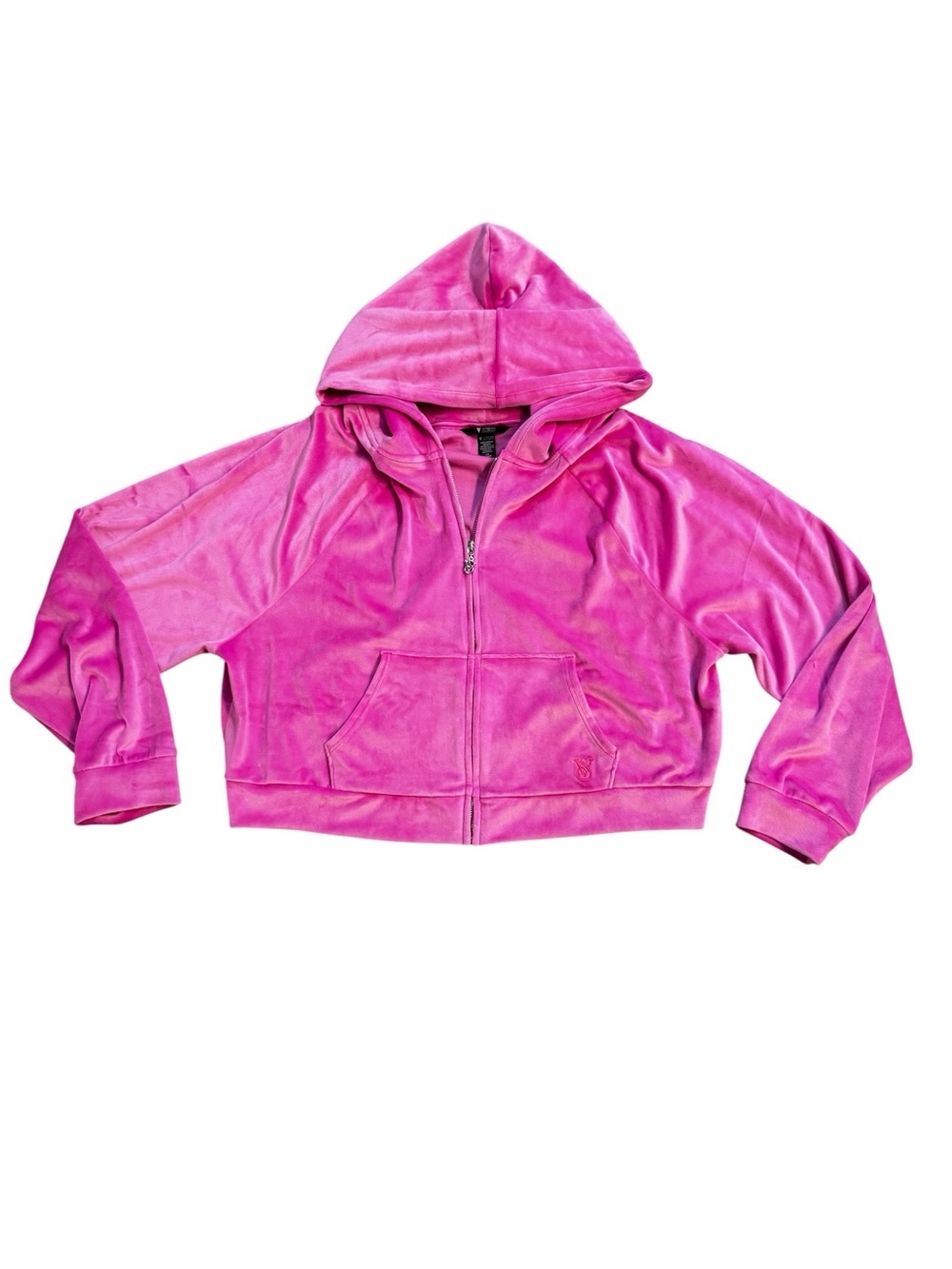 Victoria's Secret On Point Hot Pink Velour Full-Zip Crop Hoodie Jacket, size L